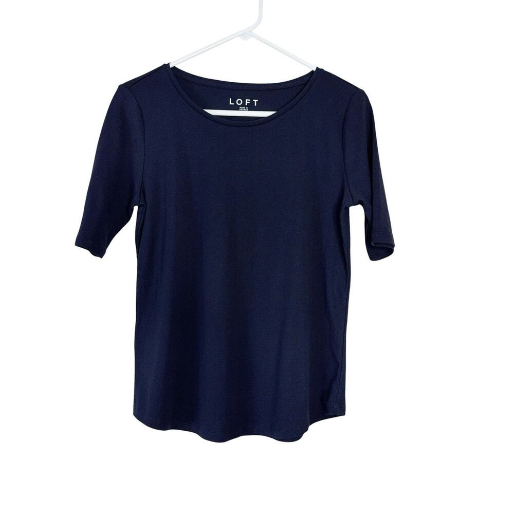 LOFT Half Sleeve Navy Cotton Blend T-shirt Top Women's Size Medium Petite NWT